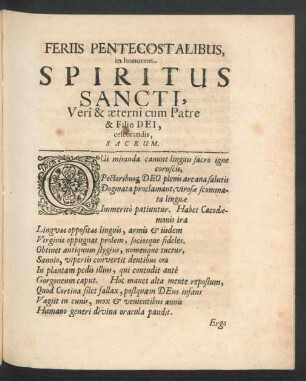 Feriis Pentecostalibus, in honorem Spiritus Sancti ...