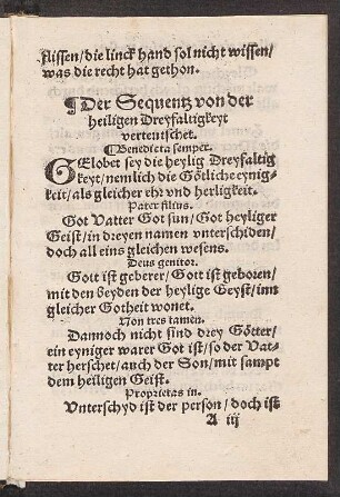 Der Sequentz von der || heiligen Dreyfaltigkeyt || verteutschet. ||