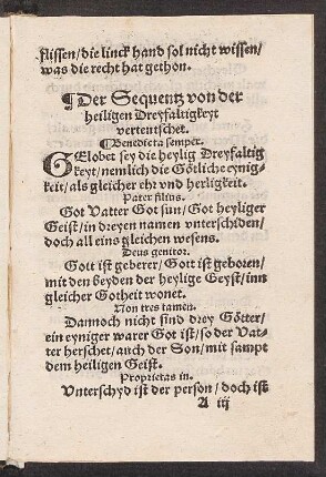 Der Sequentz von der || heiligen Dreyfaltigkeyt || verteutschet. ||