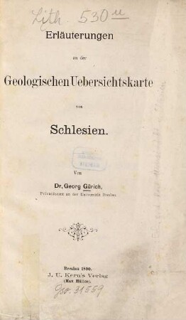 Erläuterungen zu der geologischen Uebersichtskarte von Schlesien