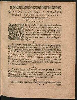 Disputatio I. Continens Quaestiones Mixtas in utramque partem controversas.