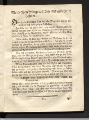 Meine Verehrungswürdige und geliebteste Brüder!