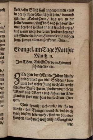 Evangel. am Tage Matthie Matth. 11.