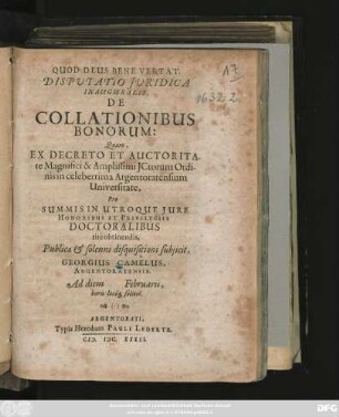 Disputatio Iuridica Inauguralis, De Collationibus Bonorum