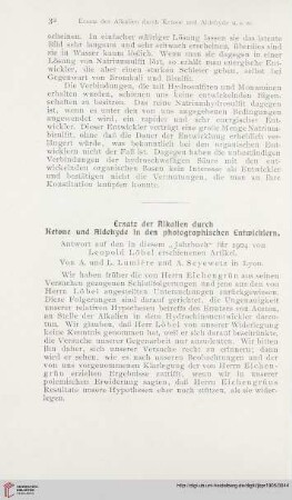 19: Ersatz der Alkalien durch Ketone und Aldehyde in den photographischen Entwicklern : Antwort auf den in diesem "Jahrbuch" für 1904 von Leopold Löbel erschienenen Artikel