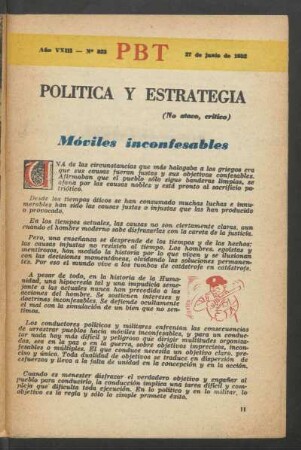 Móviles inconfesables : Política y estrategia - (No ataco, crítico)