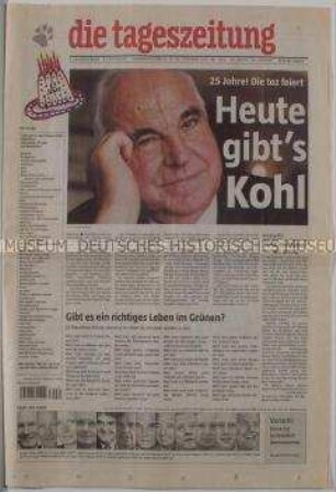 "die tageszeitung" zum 25jährigen Bestehen der Grünen des Blattes u.a. mit einem Interview mit Helmut Kohl