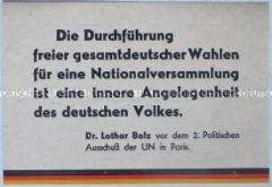 Klebezettel aus der DDR zur Verbreitung in Berlin (West) für gesamtdeutsche Wahlen