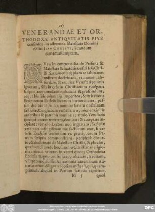 Venerandae Et Orthodoxae Antiquitatis Pivs consensus, in asserenda Maiestate Domini nostri Iesu Christi, secundum carnem assumptam.