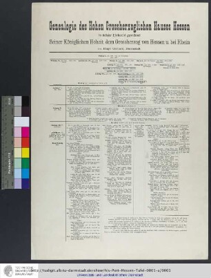 Genealogie des Hohen Grossherzoglichen Hauses Hessen : in tiefster Ehrfurcht gewidmet Seiner Königlichen Hoheit dem Grossherzog von Hessen u. bei Rhein