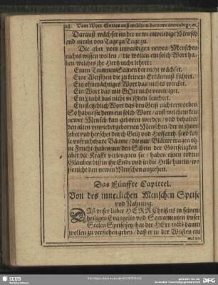 Das Fünffte Capittel. Von deß innerlichen Menschen Speise und Nahrung