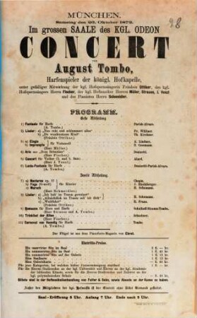 [Konzert-Programme des Königlichen Odeon in München und ähnlicher Münchener Veranstaltungen]. 28. 1872