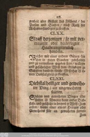 CLXXI. Diebstal heiliger und geweiheter Ding/ an ungeweiheten stätten.