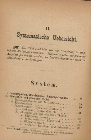 II. Systematische Uebersicht