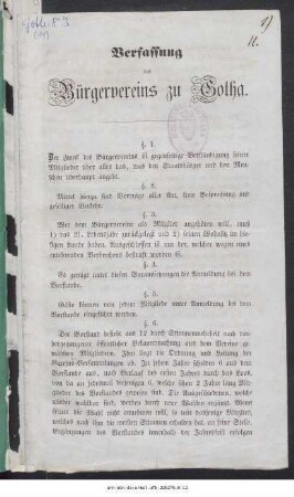 Verfassung des Bürgervereins zu Gotha