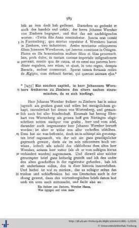 Ein sonders capitel, in herr Johannsen Wernhers freiherren zu Zimbern des eltern sachen einzumischen, da es sich hinfüegt.