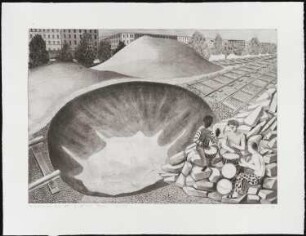 Radierung des Künstlers Erhard Groß, Titel: Trommler für den Görlitzer Park, Ed. 2/30, 1990