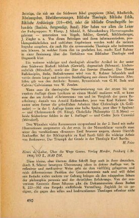 490-491 [Rezension] Lubac, Henri de, Über die Wege Gottes