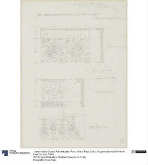 Reisestudien, Rom, Villa di Papa Giulio, Skizzenblatt mit drei Friesen