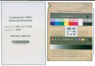 Entnazifizierung Heinrich Hermes , geb. 13.03.1890 (Polizeimeister)