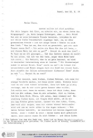 Brief vom 22.10.1918