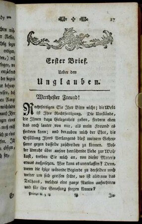 Erster Brief. Ueber den Unglauben.