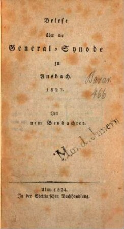 Briefe über die General-Synode zu Ansbach 1823