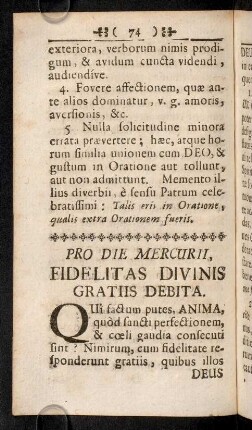 74-83, Pro Die Mercurii, Fidelitas Divinis Gratiis Debita