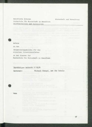 Anlage zu den Orientierungshilfen für die einzelnen Unterrichtsfächer
