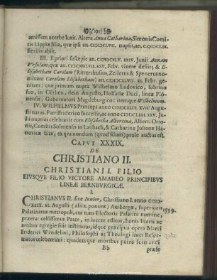 Caput XXXIX. De Christiano II. Christiani I. Filio Eiusque Filio Victore Amadeo Principibus Lineae Bernburgicae