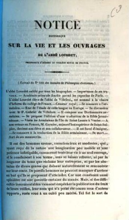 Notice historique sur la vie et les ouvrages de l'Abbé Lourdet, professeur d'Hébreu au Collège Royal de France