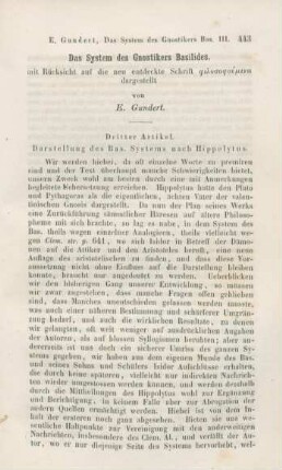 443-485 Das System des Gnostikers Basilies : dritter Artikel