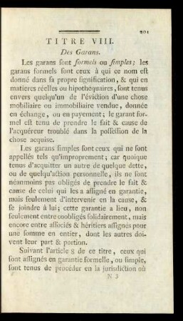 Titre VIII. Des Garans
