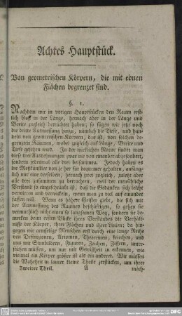 Achtes Hauptstück. Von geometrischen Körpern, die mit ebnen Flächen begrenzet sind