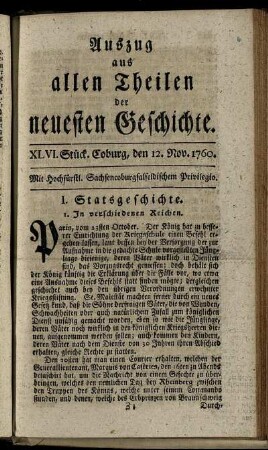XLVI. Stück. Coburg, den 12. Nov. 1760.