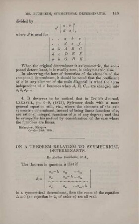 On a theorem relating to symmetrical determinants.