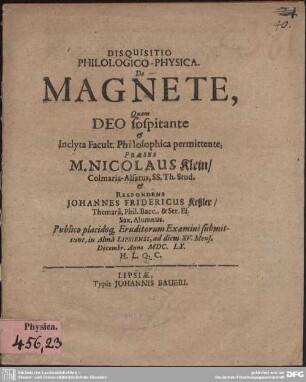 Disquisitio Philologico-Physica. De Magnete