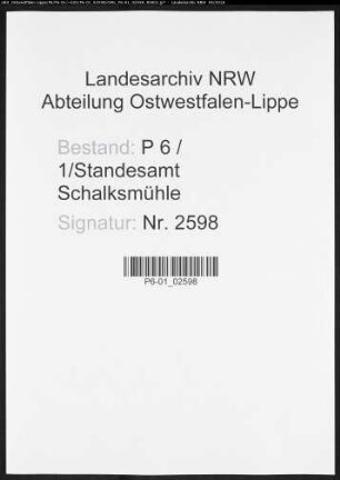 Sterberegister Standesamt Schalksmühle