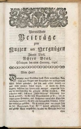 Achtes Blat, ... den 18ten Hornung 1747