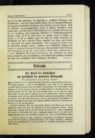 ¬Der¬ Anteil der Katholiken am Fortschritt der modernen Pädagogik