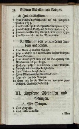 III. Kupferne Medaillen und Münzen.