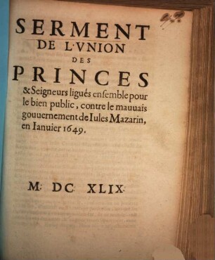 Serment de l'union des princes et seigneurs ligués ensemble pour le bien public
