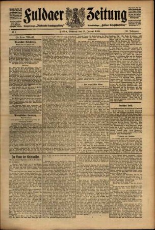 Erste Ausgabe vom Mittwoch, den 13. Januar 1909.
