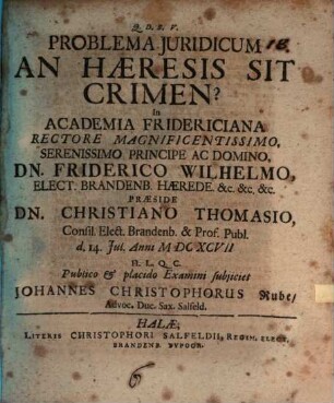 Problema Iuridicum An Haeresis Sit Crimen?