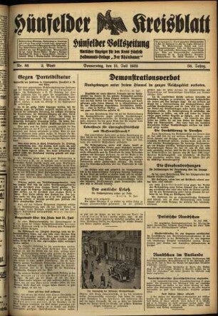 Zweite Ausgabe vom Donnerstag, den 21. Juli 1932.