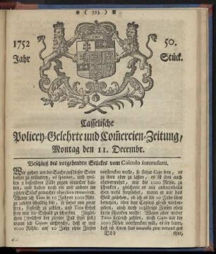 50. Stueck, Montag den 11. Decembr. 1752