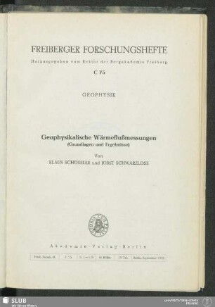 Geophysikalische Wärmeflußmessungen : (Grundlagen und Ergebnisse)
