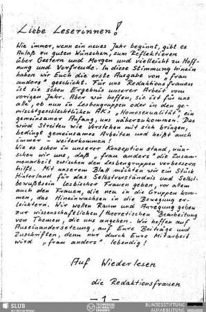 Liebe Leserinnen