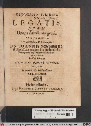 Disputatio Iuridica De Legatis