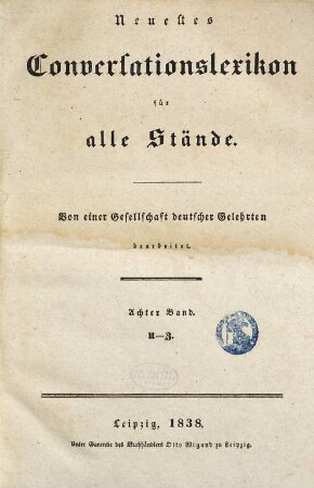 Neuestes Conversationslexikon für alle Stände, 8. U - Z